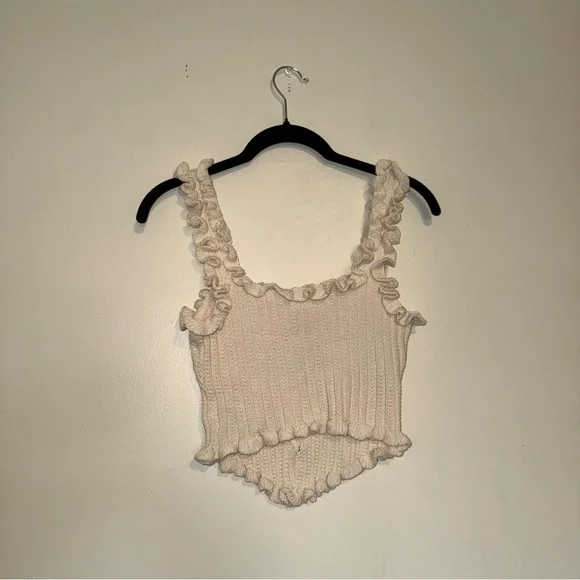 Tops | Romantic Cream Ruffle Strap Button Crop Top | Poshmark